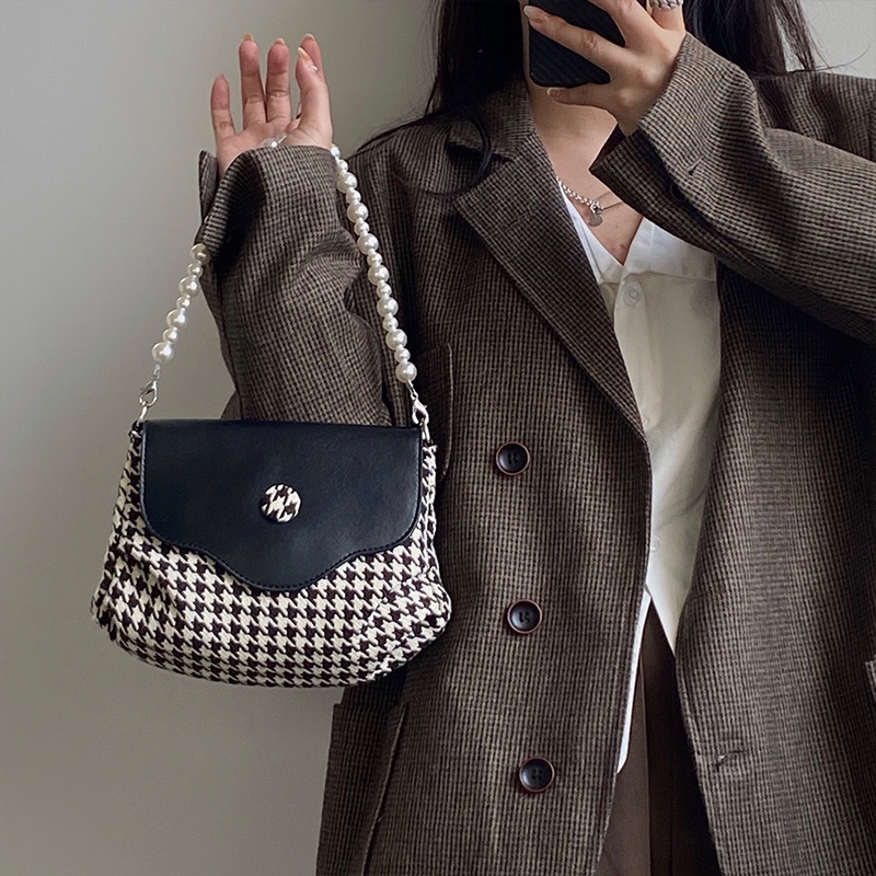 Túi đeo chéo canvas đính ngọc trai thời trang cho nữ