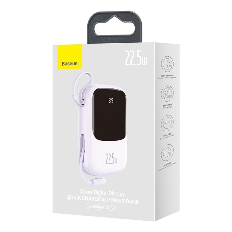 Pin sạc dự phòng Baseus 22.5W 20000mAh PD tích hợp sẵn cáp cho điện thoại thiết kế dễ dàng mang theo