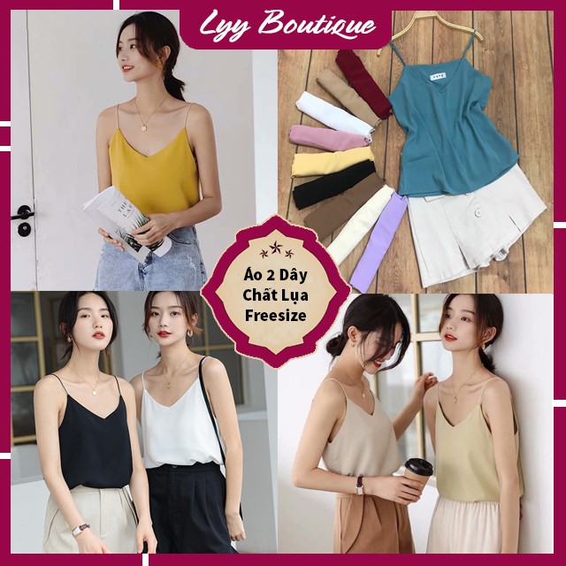 Áo 2 Dây Lụa Satin Siêu Mịn Mát Cổ Tim Freesize, Áo Lụa Hai Dây Phối Đồ Cực Xinh Lyy Boutique