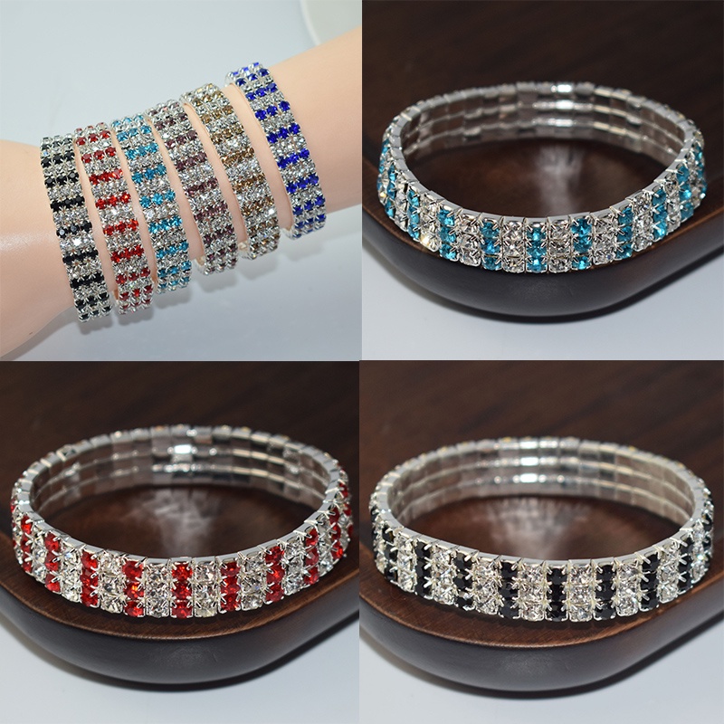 Vòng Tay Hở Nhiều Lớp Đính Đá Kim Cương Toàn Diện Thời Trang