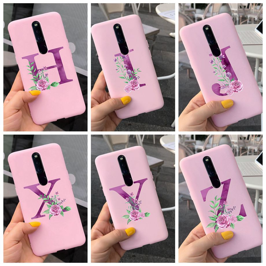 Ốp điện thoại silicon mềm dạng nhám màu hồng phối chữ và hoa cho OPPO F11 Pro F11 OPPOF11 F 11Pro