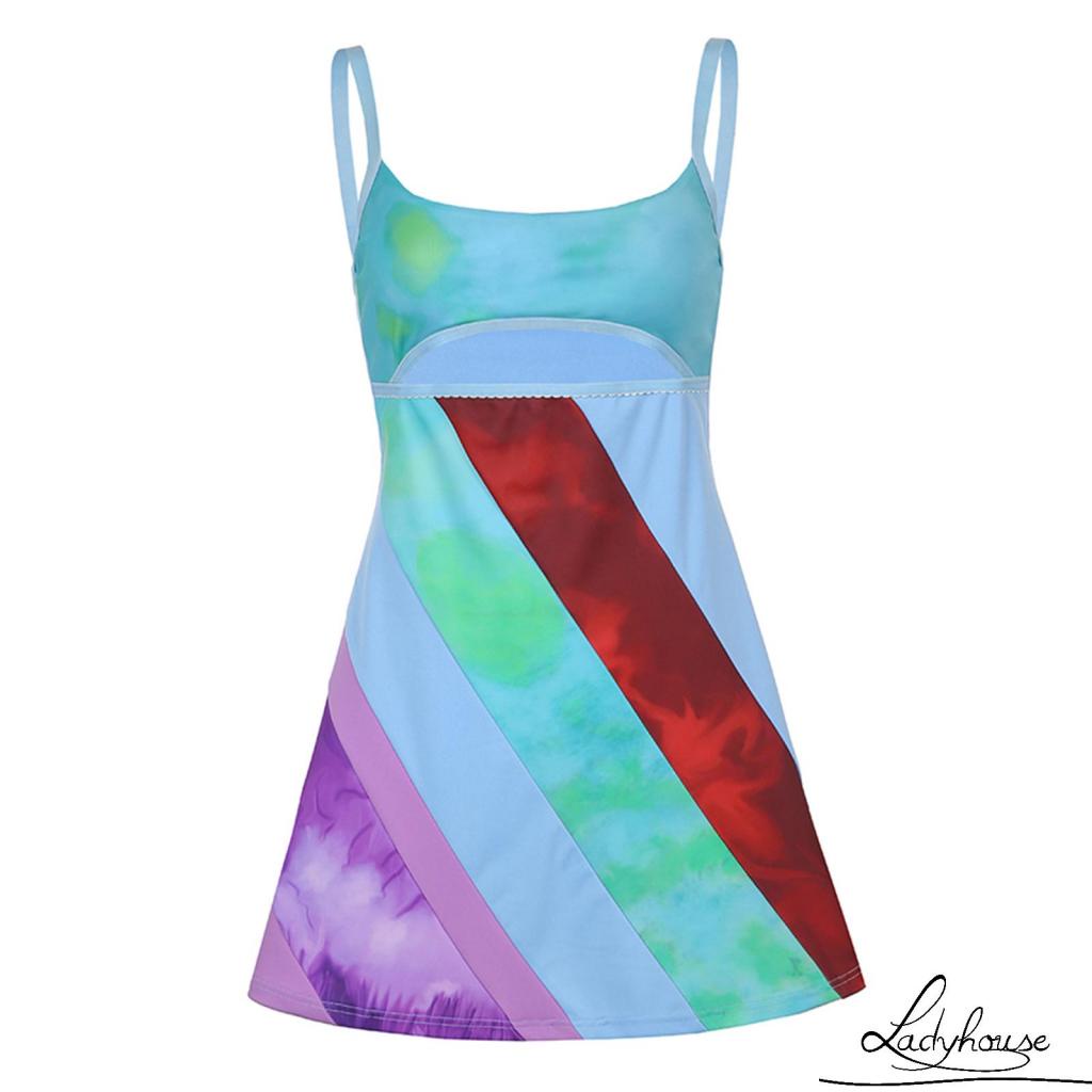 Đầm Chữ A Cổ Chữ U Hai Dây Màu Sắc Tương Phản Thời Trang Cho Nữ