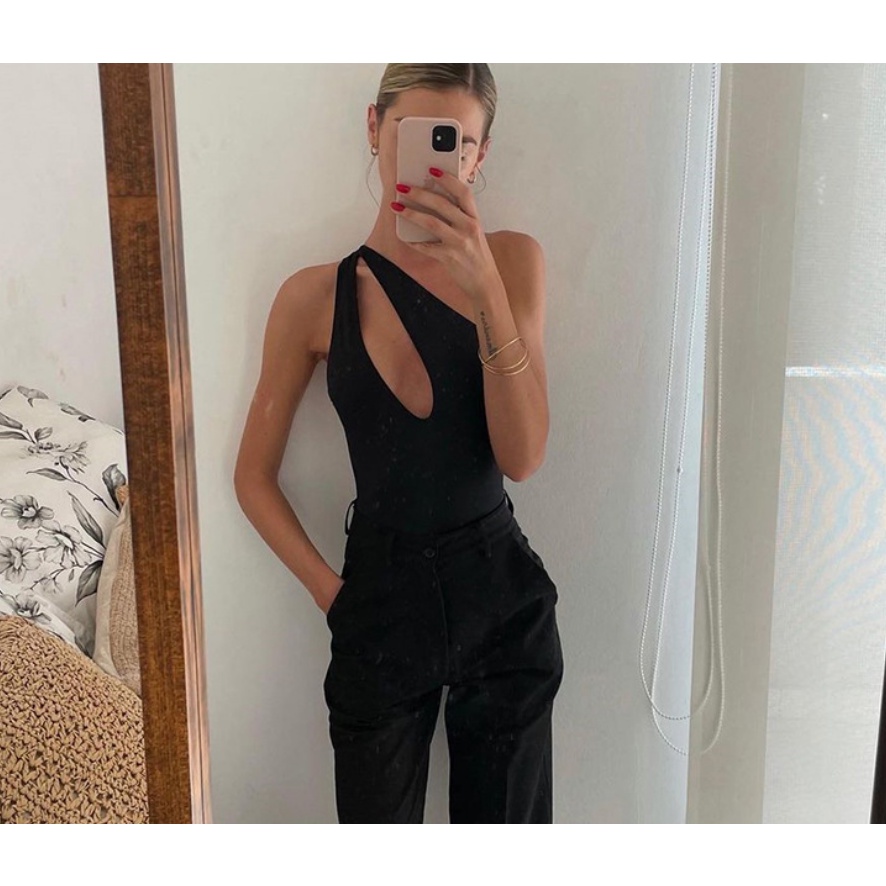 Áo Liền Quần Hở Vai Màu Trơn Dáng Ôm Thời Trang Quyến Rũ Cho Nữ