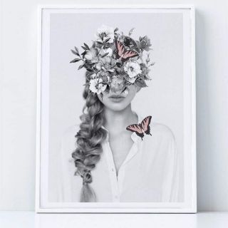 Tranh in vải canvas cô gái nghệ thuật trắng đen 50x70 kèm khung