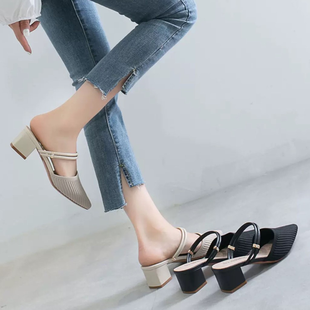 giày nữ cao dép đế cao dép gót giày cao dép cao từ giày sandal 7cm giày 7cm✔♦Sandals and slippers summer 2021 new small size pointy thick heel Shoes Baotou mid-heeled high-heeled plus spring women s