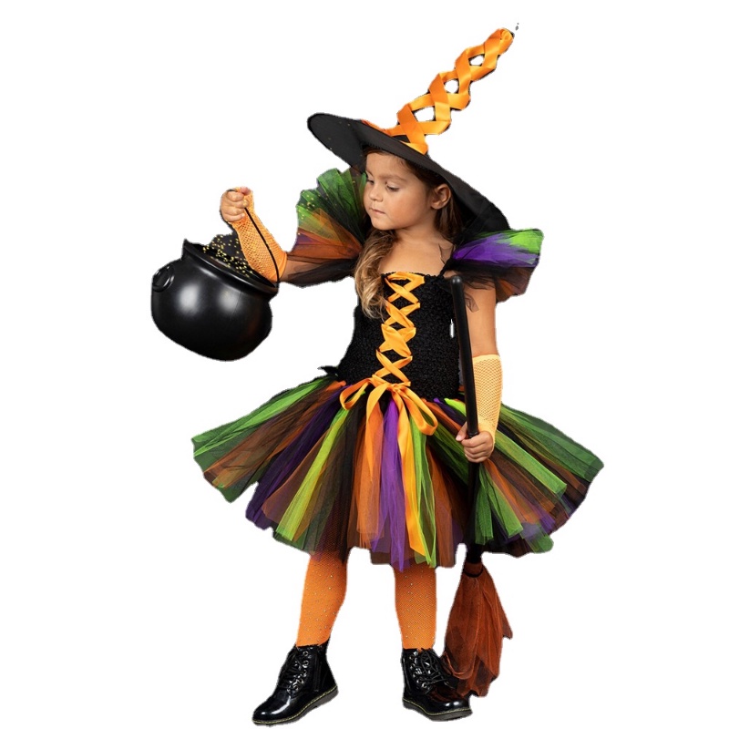 Bộ Trang Phục Hóa Trang Phù Thủy Lễ Halloween 2022 Gồm Áo + Quần + Mũ Cho Bé Gái
