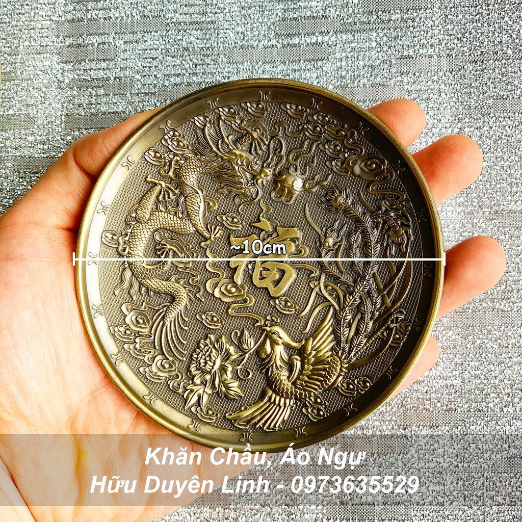 Đĩa xin đài Âm Dương bằng đồng nguyên chất khắc Long Phụng Ngũ Phúc cực đẹp