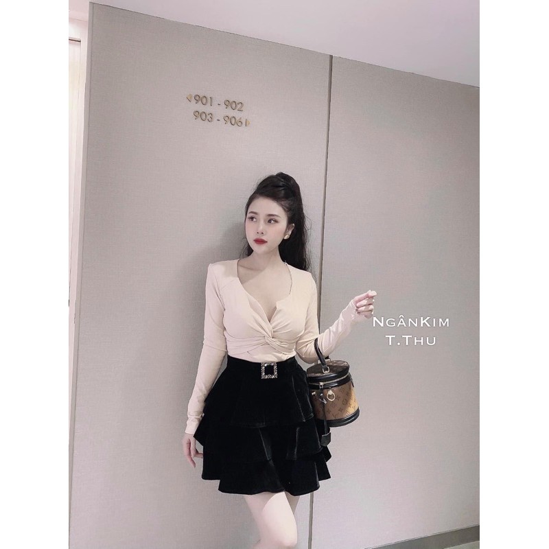 Chân váy nhung tầng