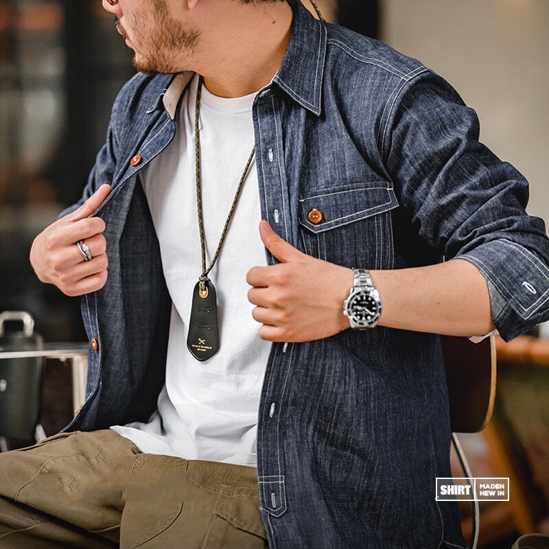 Áo sơ mi Maden denim dài tay phong cách retro Mỹ mới 2022 dành cho nam