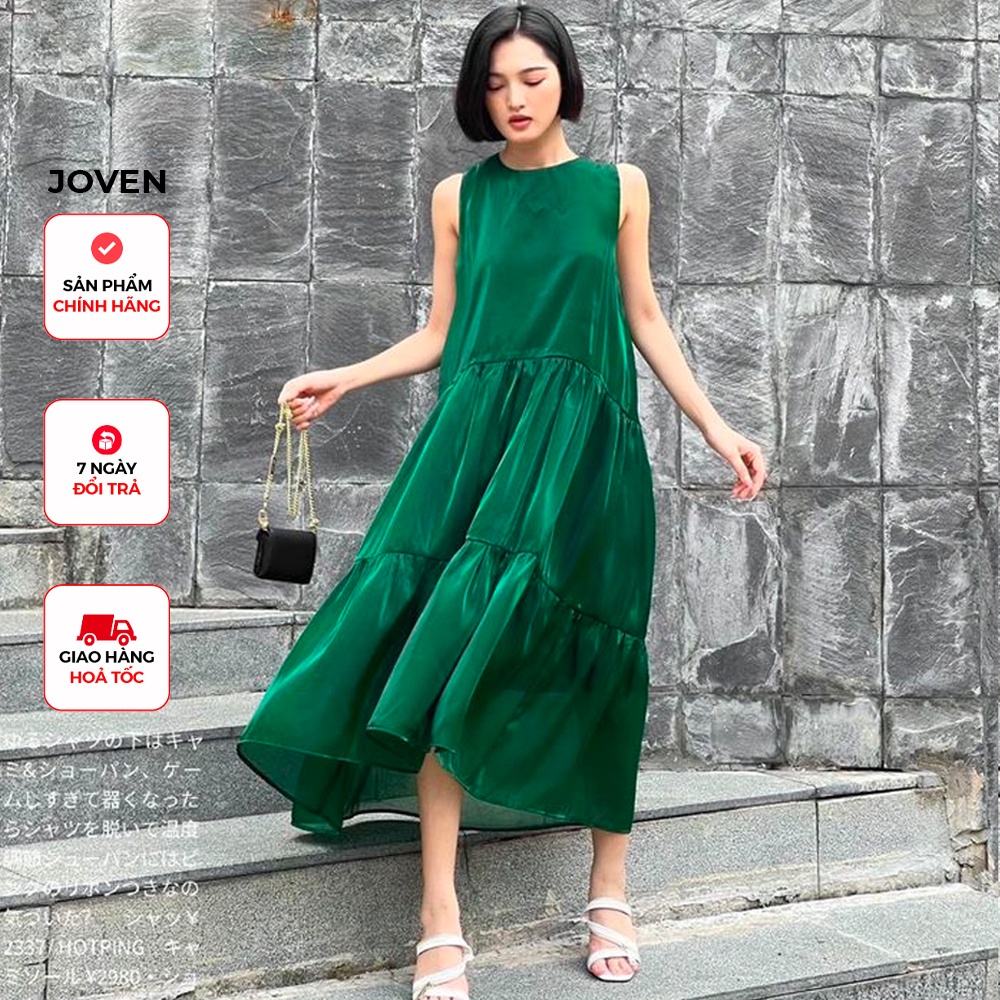 Đầm maxi đi biển thiết kế cao cấp suông dáng dài sang chảnh lụa organza JOVEN xanh lá | WebRaoVat - webraovat.net.vn