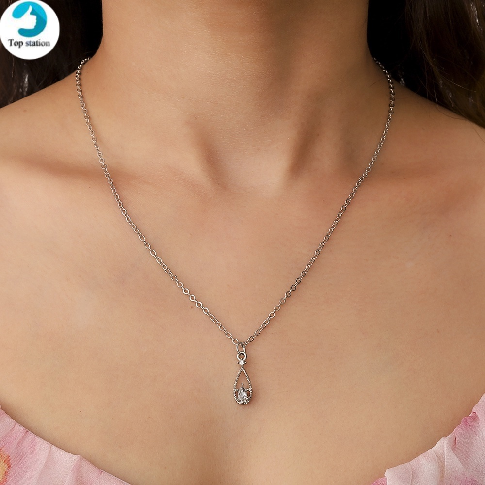 Vòng cổ Mạ Bạc Mặt Hình Giọt Nước Phong Cách Vintage