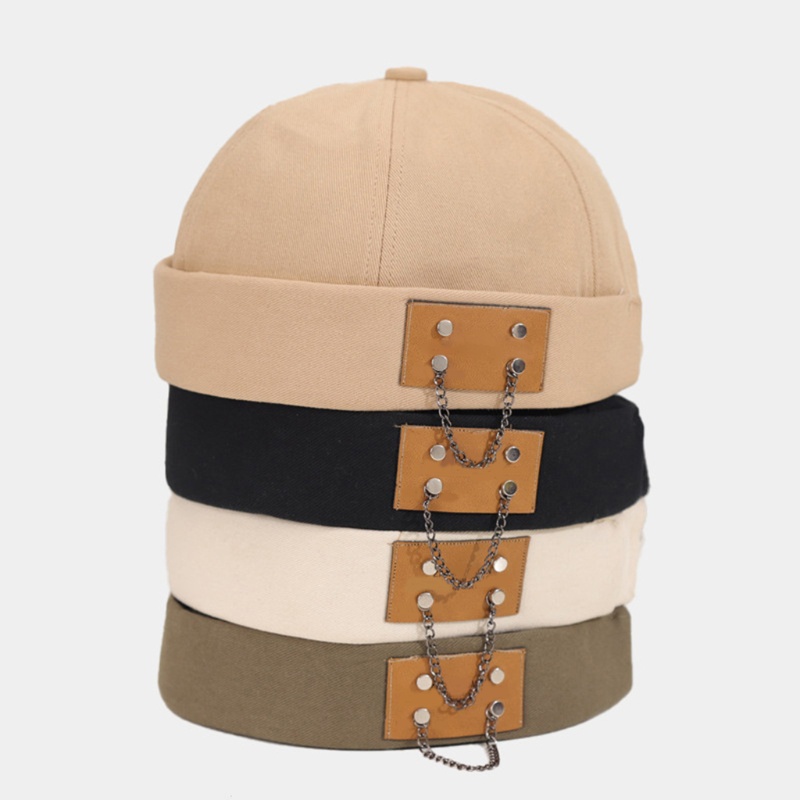 Mũ Beanie Cotton Thoáng Khí Không Vành Kèm Miếng Dán Trang Trí