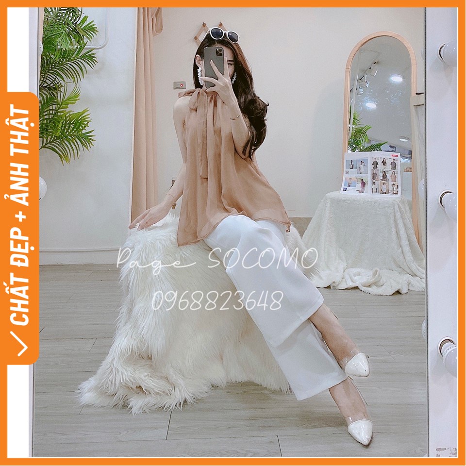 ÁO YẾM TƠ MỸ THIẾT KẾ CAO CẤP YẾM CHẤT LIỆU TƠ ÓNG MỸ CÓ DÂY CỘT NƠ  SOCOMO A212022 - Hàng loại 1, chất đẹp