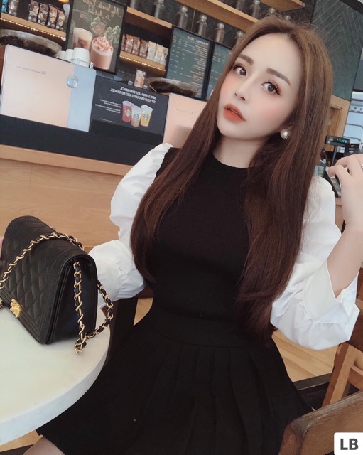 Áo len pha sơ mi tay bồng