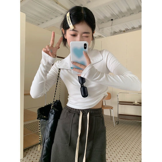 COZOK Áo Thun Tay Dài Cổ Đứng Dáng Ôm Thời Trang Trẻ Trung