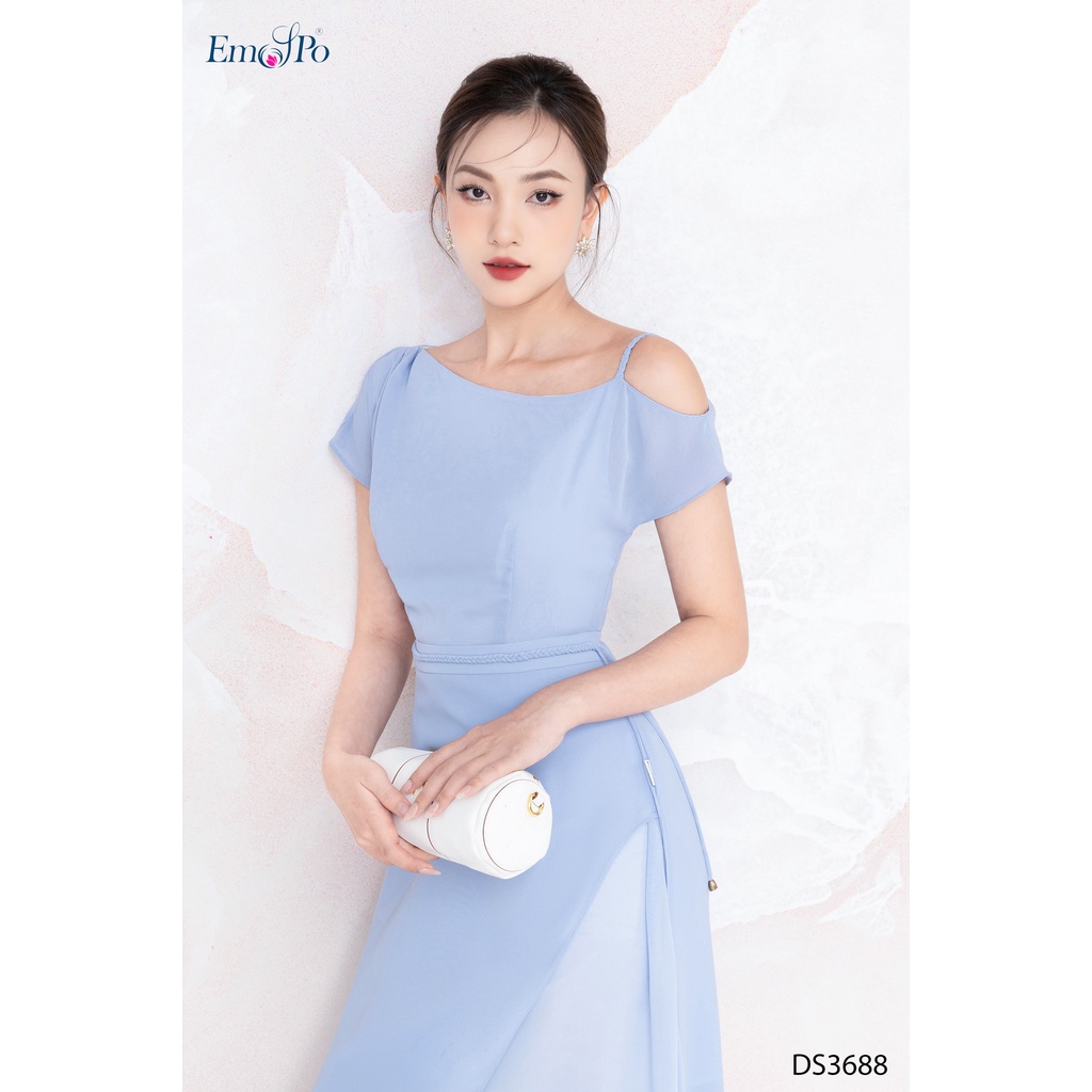 Đầm ôm A lệch vai viền eo thân trước Emspo DS3688