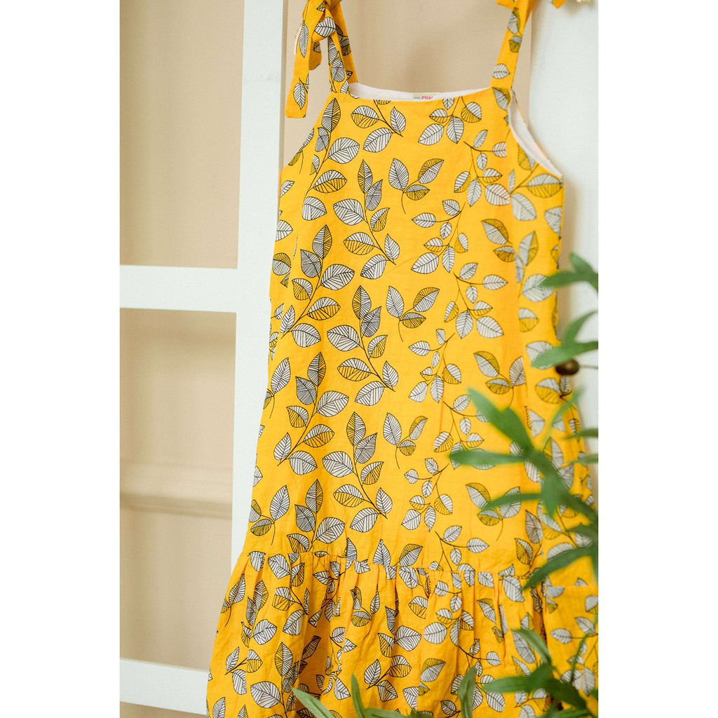 [LITTLE PINK] Mimosa dress - Váy bé gái thô cotton 2 lớp hoa nhí vàng