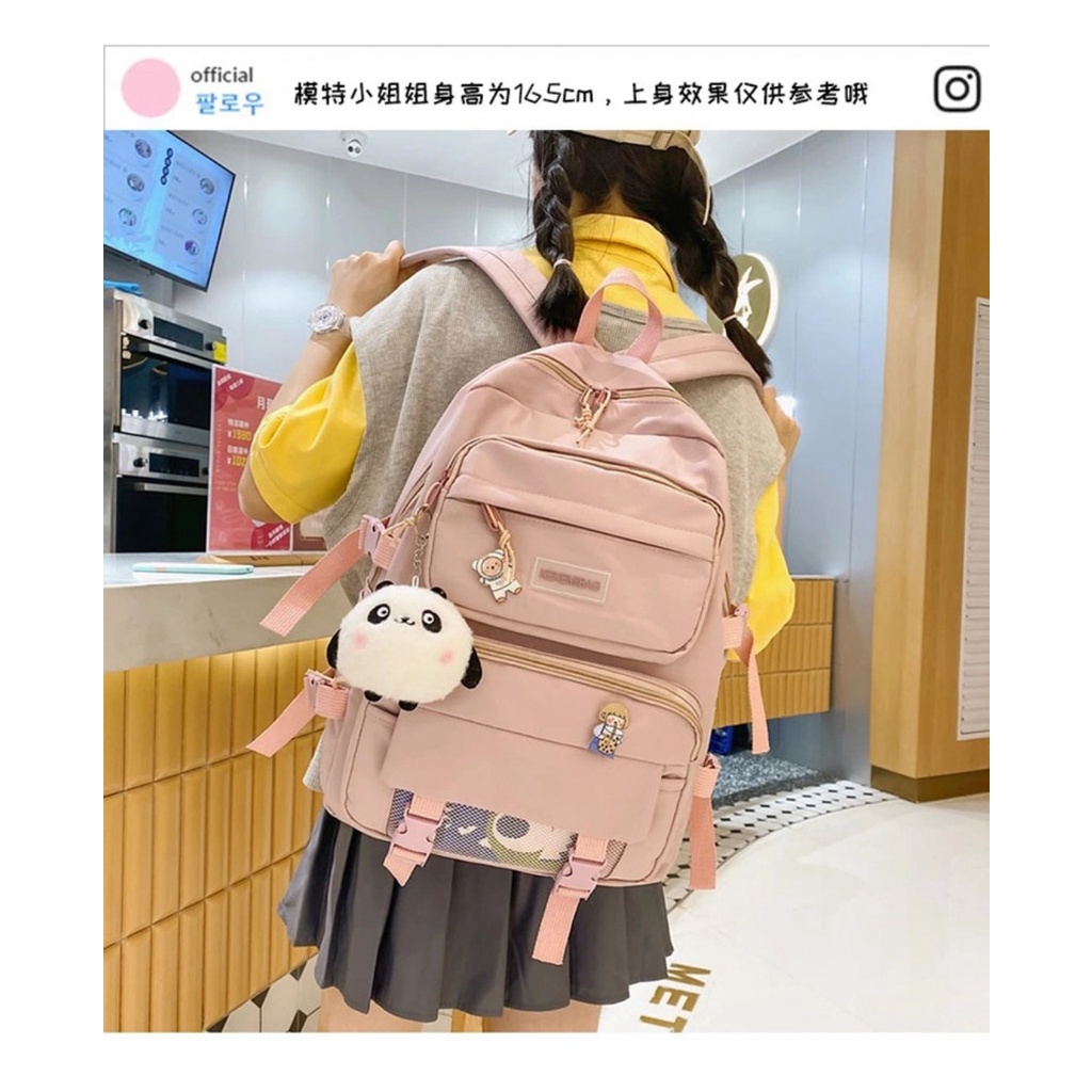 Ba lô học sinh pha lưới nhiều ngăn kekemi  phong cách Hàn Quốc BL6334