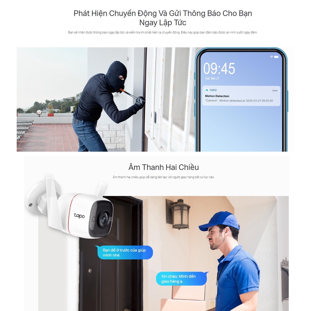Camera giám sát ngoài trời kết nối có dây hoặc không dây video 3MP tplink tapo C310