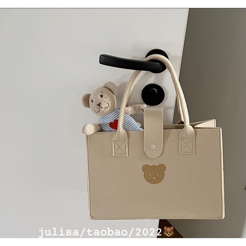 Túi xách tay nữ bản to gấu màu nâu trà sữa chất nỉ dạ hàng hot trend 2022