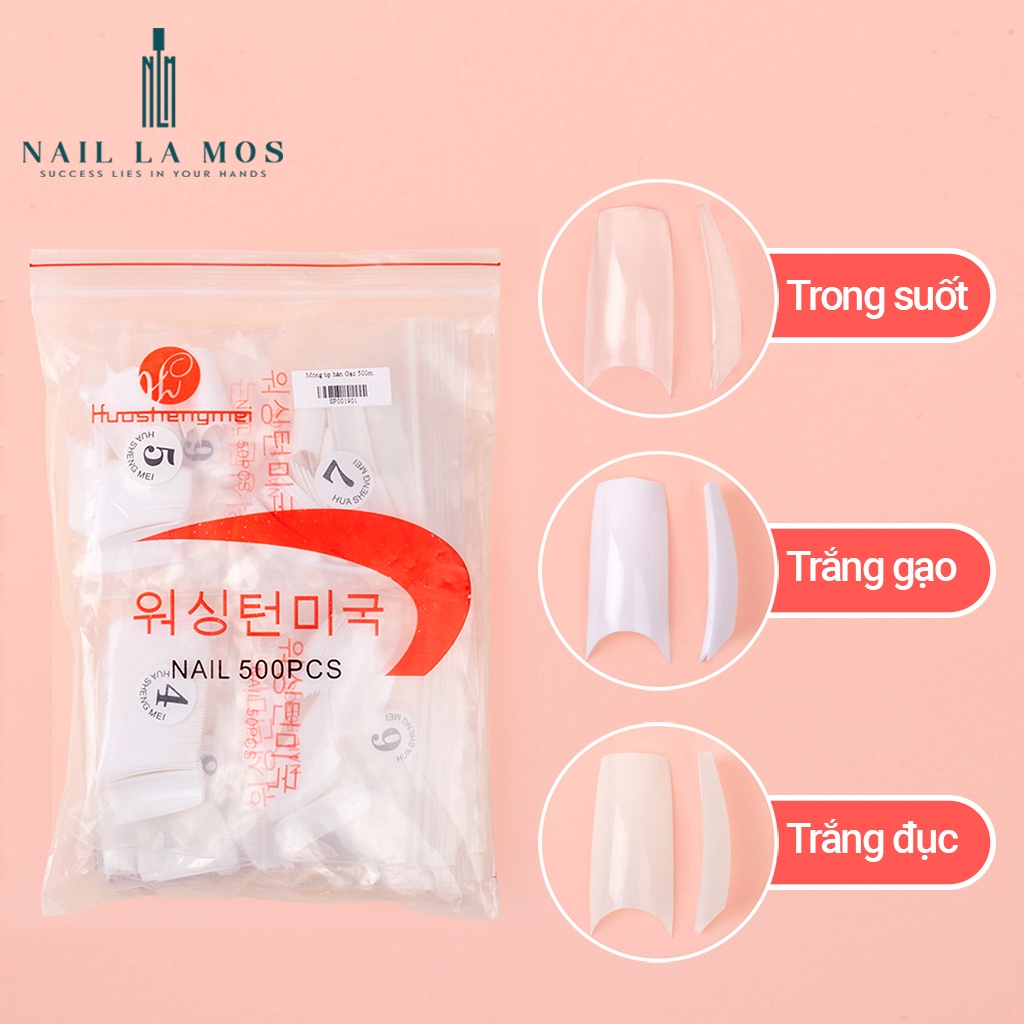 Móng nối HSM chính hãng phom vuông - Túi 500 móng nhựa dẻo đủ size