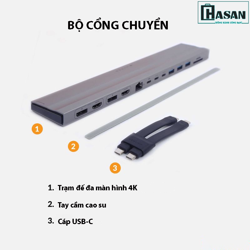 Cổng chuyển kiêm đế cắm đa màn hình HYPERDRIVE 4K/60HZ 13 Ports Multi-Display Dock Station - HD134