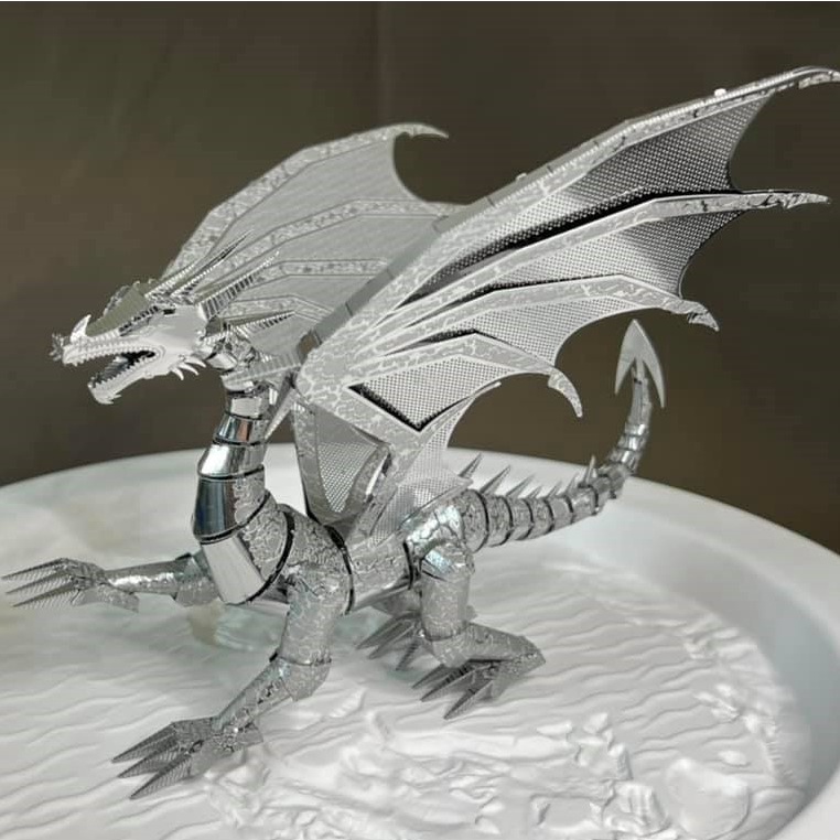 Mô Hình Kim Loại Lắp Ráp 3D Metal Mosaic Rồng Bạc Dragon Flame