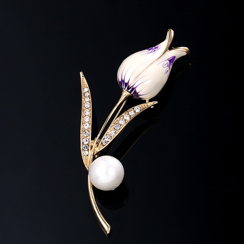 Trâm Cài Áo Hình Hoa tulip Đính Ngọc Trai Thời Trang Cho Nữ