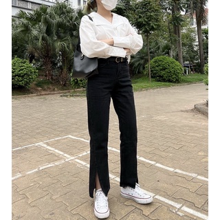 Quần jean, quần bò ống loe xẻ gấu co dãn s082 - glister closet