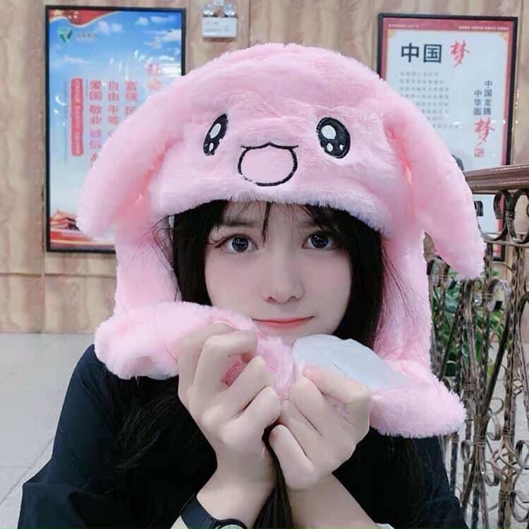 Nón Tai Thỏ Giật Cute Hot Trend Chất Nỉ Nhung Dày Mịn