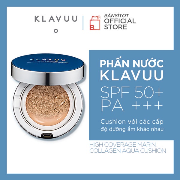 Phấn Nước KLAVUU Blue Pearlsation High Coverage Marine Collagen Aqua Cushion Spf50 PA+++