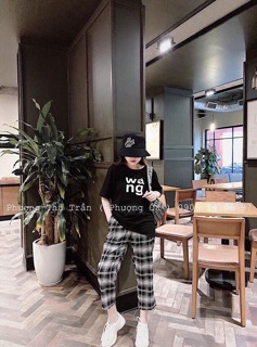 Bộ mặc nhà quần kẻ nữ Wang hot