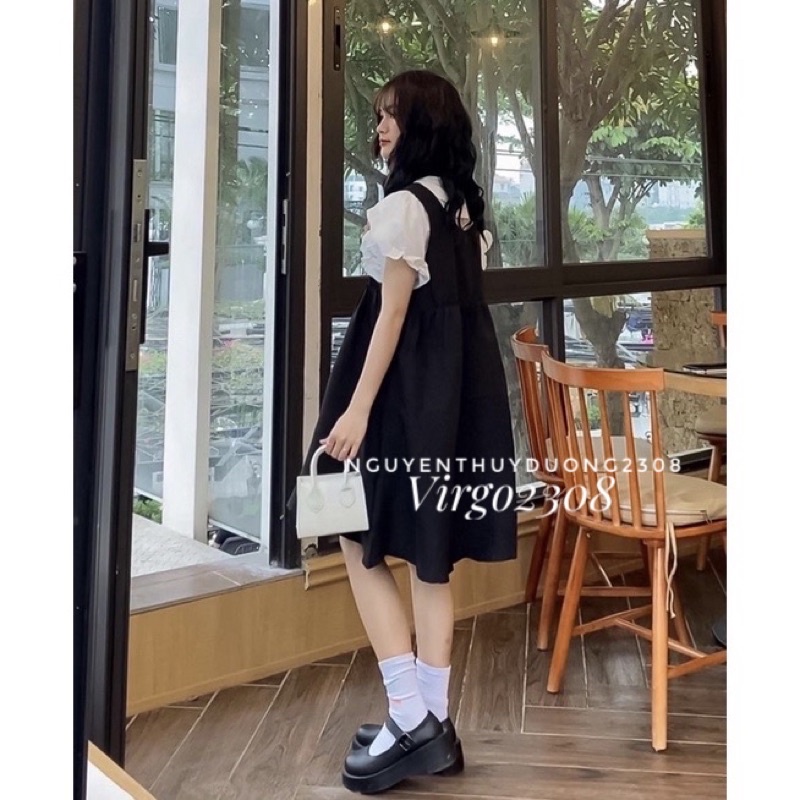 [Ảnh thật/Sẵn]Set yếm khuy ngọc mix áo babydoll tay bèo/Set yếm khuy ngọc style Ulzzang | BigBuy360 - bigbuy360.vn