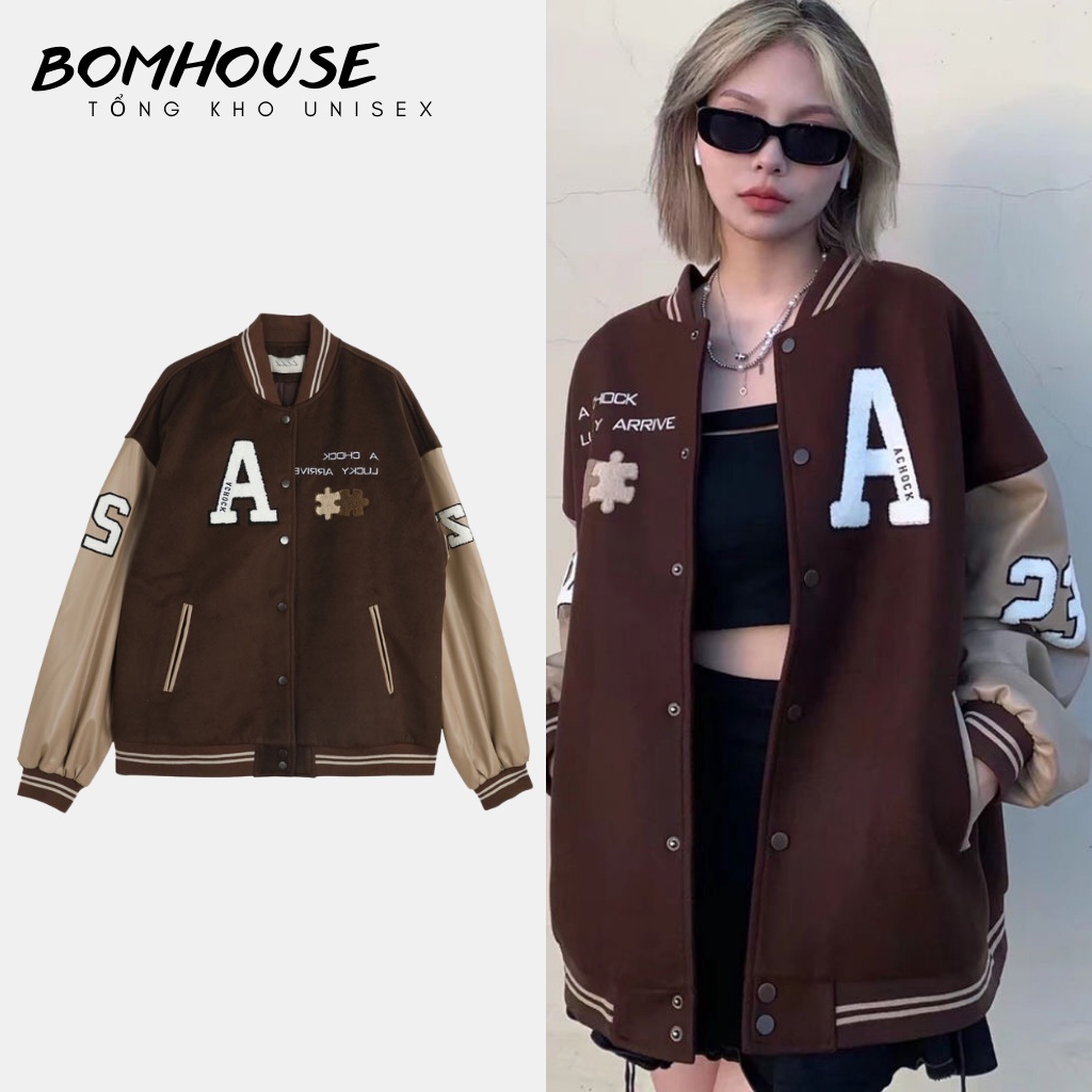 Áo Khoác Bomber Nam Nữ Jacket BOM HOUSE Chất Liệu Vải Nỉ Bông 2 Lớp Đẹp Dễ Phối Đồ