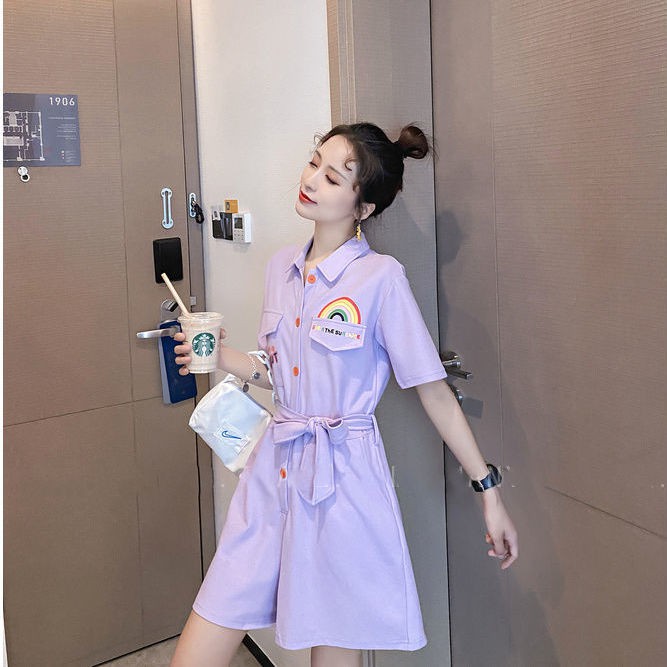 Bộ đồ nữ sinh viên kiểu mới 2021 phiên bản Hàn Quốc xu hướng rộng rãi dáng nhỏ gầy cạp cao quần lửng phối ren