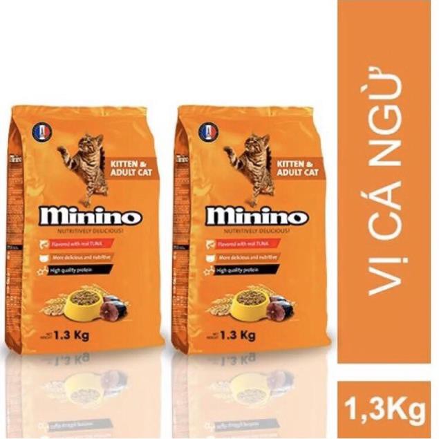 Hanpet.GV- MININO (Vị hải sản &amp; cá ngừ) gói 13,kg và 1,5kg Thức ăn cho mèo, dùng cho mèo mọi lứa tuổi (hạt mèo khô)