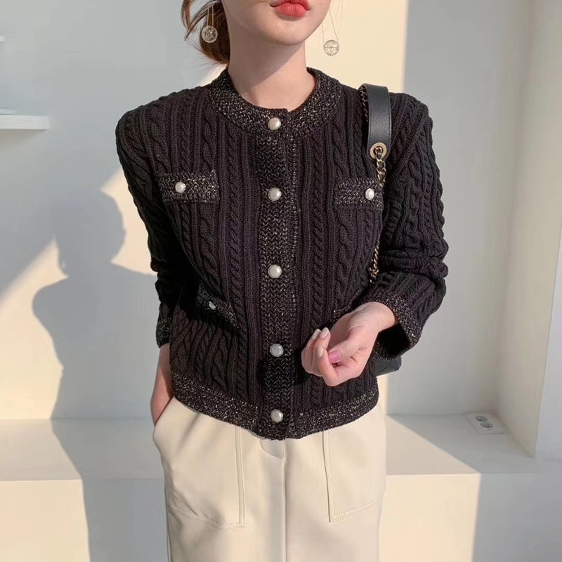 Áo khoác cardigan SUXI dệt kim cổ tròn phối nút phong cách retro Hàn Quốc cho nữ