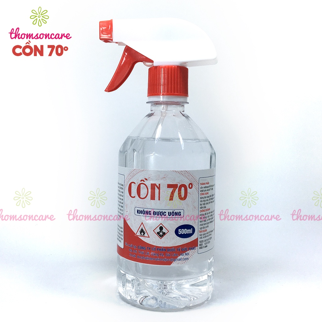 Cồn 70 độ xịt sát trùng kháng khuẩn nhanh, rửa tay khô y tế chai 500ml có vòi phun, vệ sinh đồ dùng