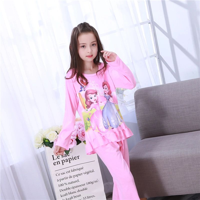Bộ Đồ Ngủ Tay Dài Cổ Tròn In Hoạt Hình Dành Cho Bé Gái