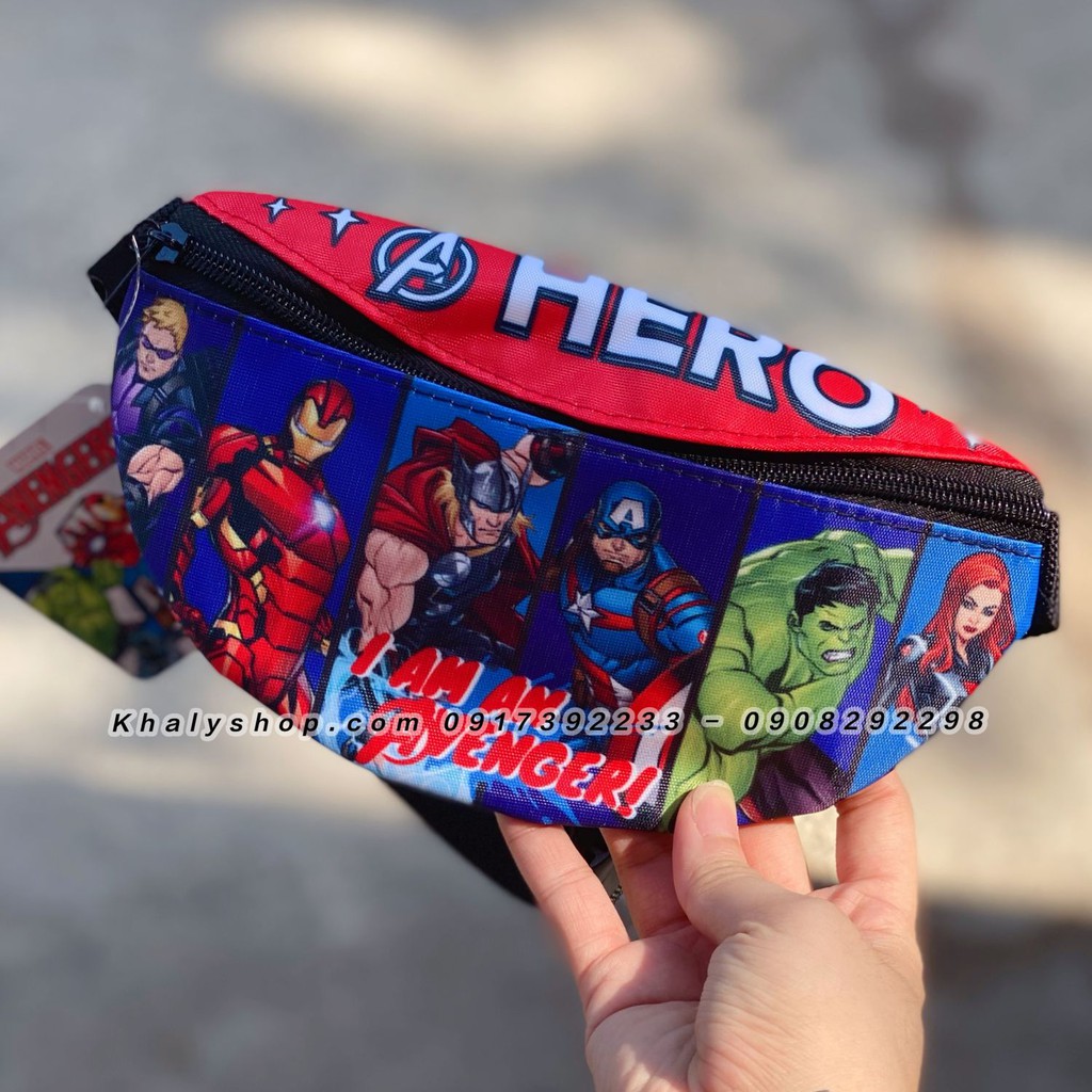 Túi đeo bao tử 1 ngăn hình Avengers - Hero màu đen cho trẻ em bé trai siêu hot - (Thái Lan) - 150NMVNG8019 - (21x11.5cm)