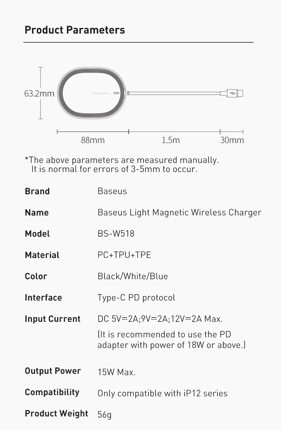 Sạc Nhanh Không Dây Baseus BS-W518 15w Siêu Mỏng Chất Lượng Cao Cho Iphone 12