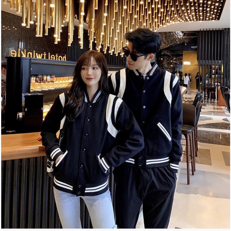 XPstore Áo khoác bomber jacket Đen viền Trắng form unisex (Ảnh thật)