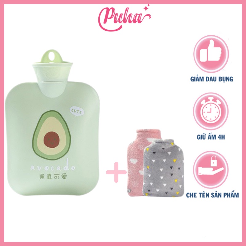 Túi chườm PUHA 900ml ấm nóng giảm đau bụng kinh cho nữ, túi chườm lạnh giảm đau bong gân, hạ sốt.