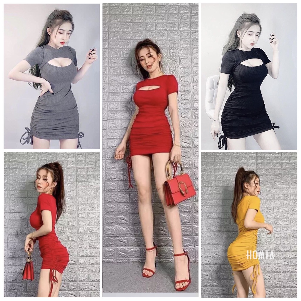 Đầm Body Khoét Ngực Rút Hông