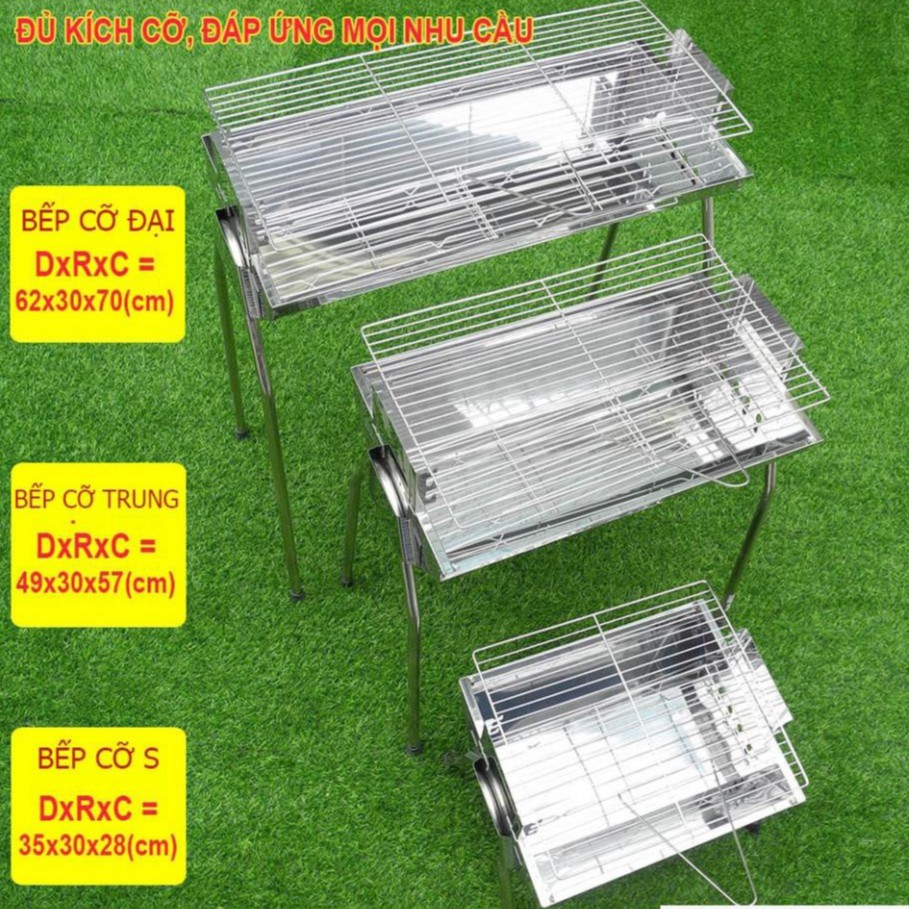 [BỘ QUÀ FULL PHỤ KIỆN]  Bếp nướng than hoa cỡ Trung + kẹp inox, Chiều cao vỉ thay đổi 3 độ cao, Inox toàn phần 100%