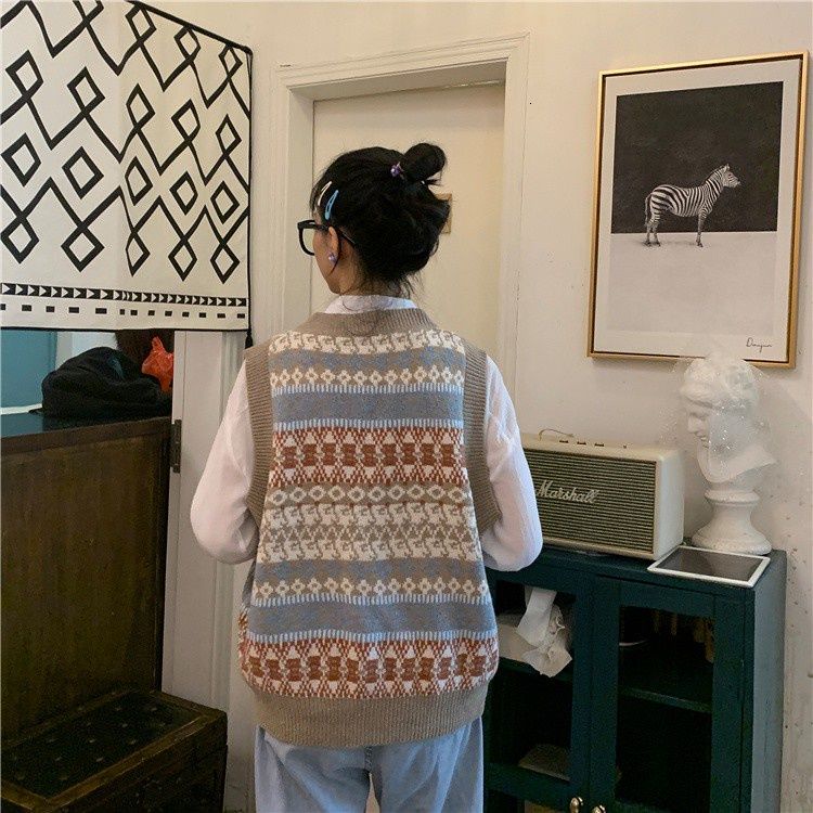 Áo Len Không Tay Cổ Chữ V Dáng Rộng Thời Trang Cho Nữ