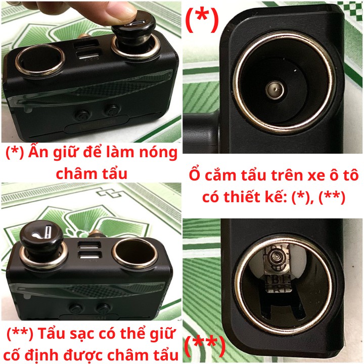 Bộ tẩu châm thuốc 12v 24v liền đế thay thế ( tẩu thuốc ô tô)