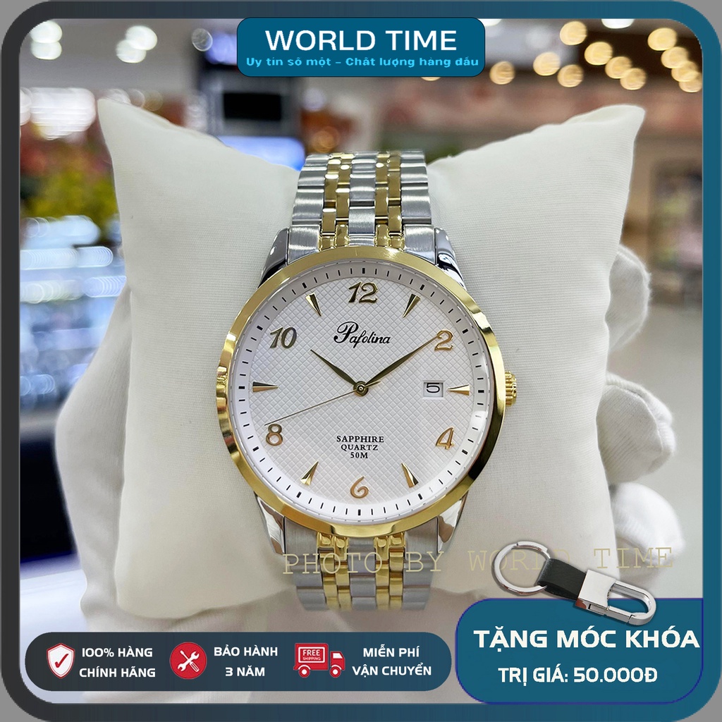 Đồng hồ nam Pafolina 5021M dây thép không gỉ , mặt kính sapphire chống xước , chống nước 5atm , bảo hành lên đến 3 năm