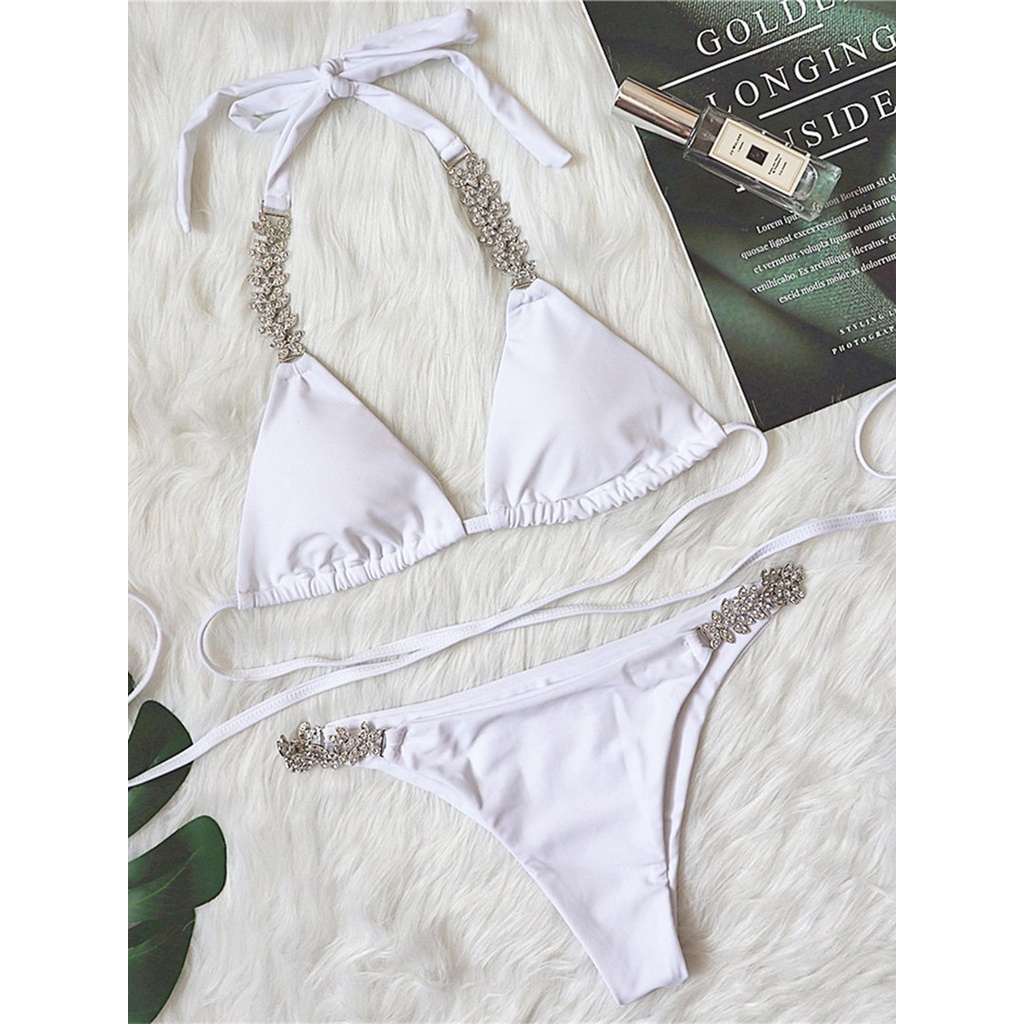 Bộ Đồ Bơi Bikini Hai Mảnh Hai Dây Đính Đá Lấp Lánh 2022 Cho Nữ