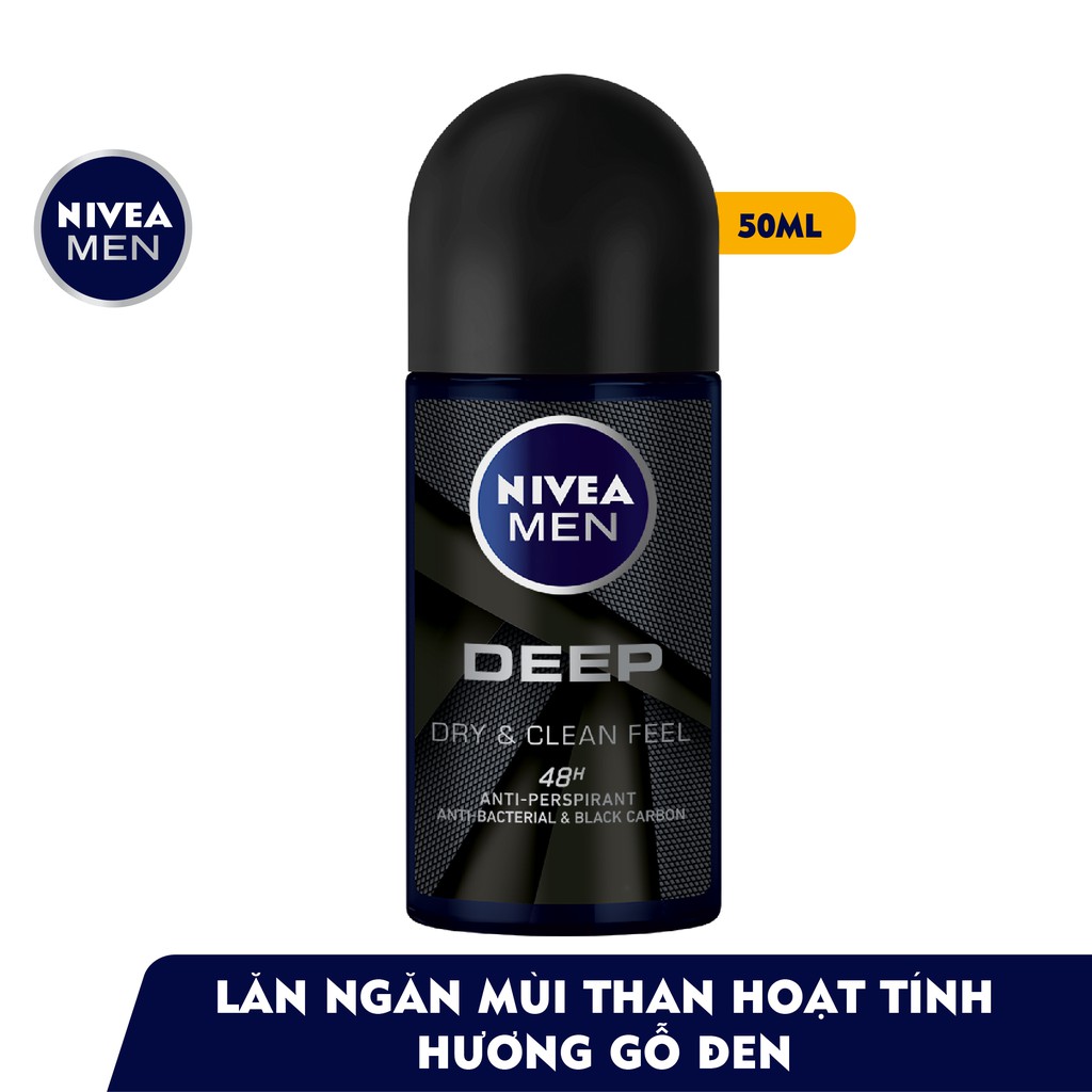 Bộ 3 NIVEA MEN Deep than đen hoạt tính (Xịt khử mùi 150ml + Lăn khử mùi 50ml + Sữa rửa mặt 100g) 80027+80031+84415